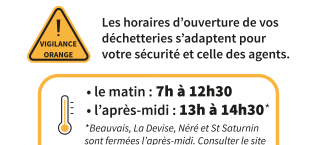 Vigilance Orange canicule : HORAIRES ADAPTES EN DECHETTERIES 